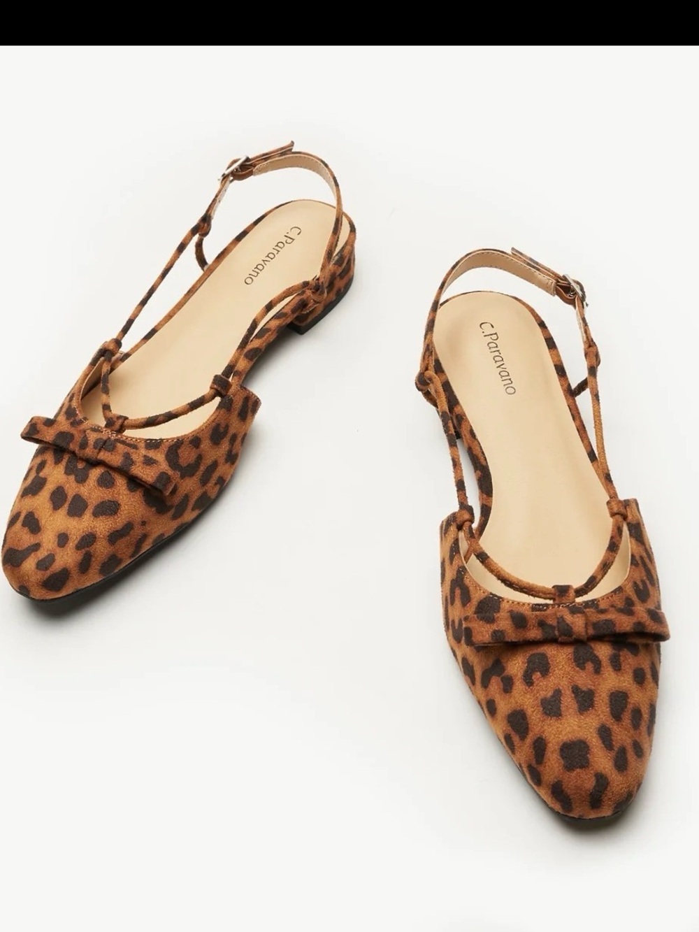 NWT C. Paravano Bow Slingback Flats (Lena E) Leopard